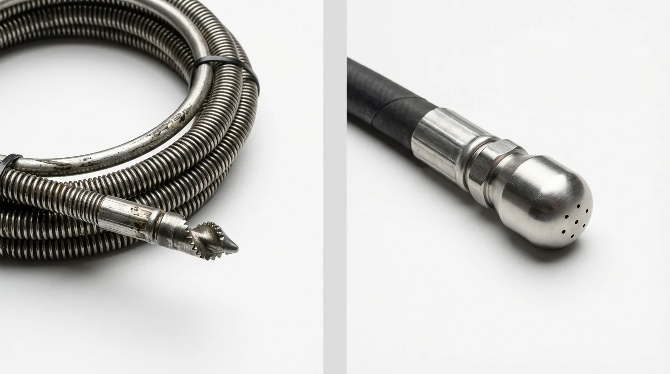 Drain snake cable and hydro jetting nozzle used for drain cleaning in Centerville, UT