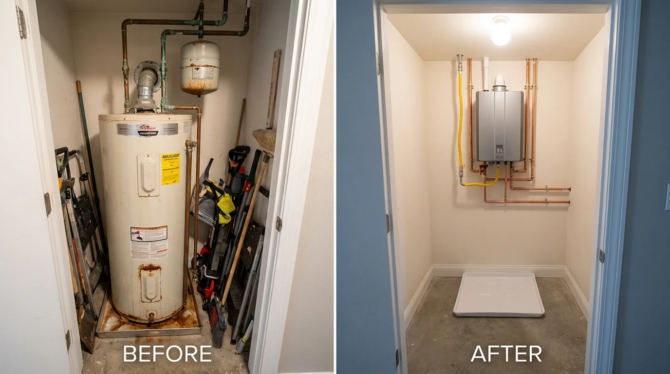Tank water heater versus wall-mounted tankless unit comparison for Centerville, UT homeowners